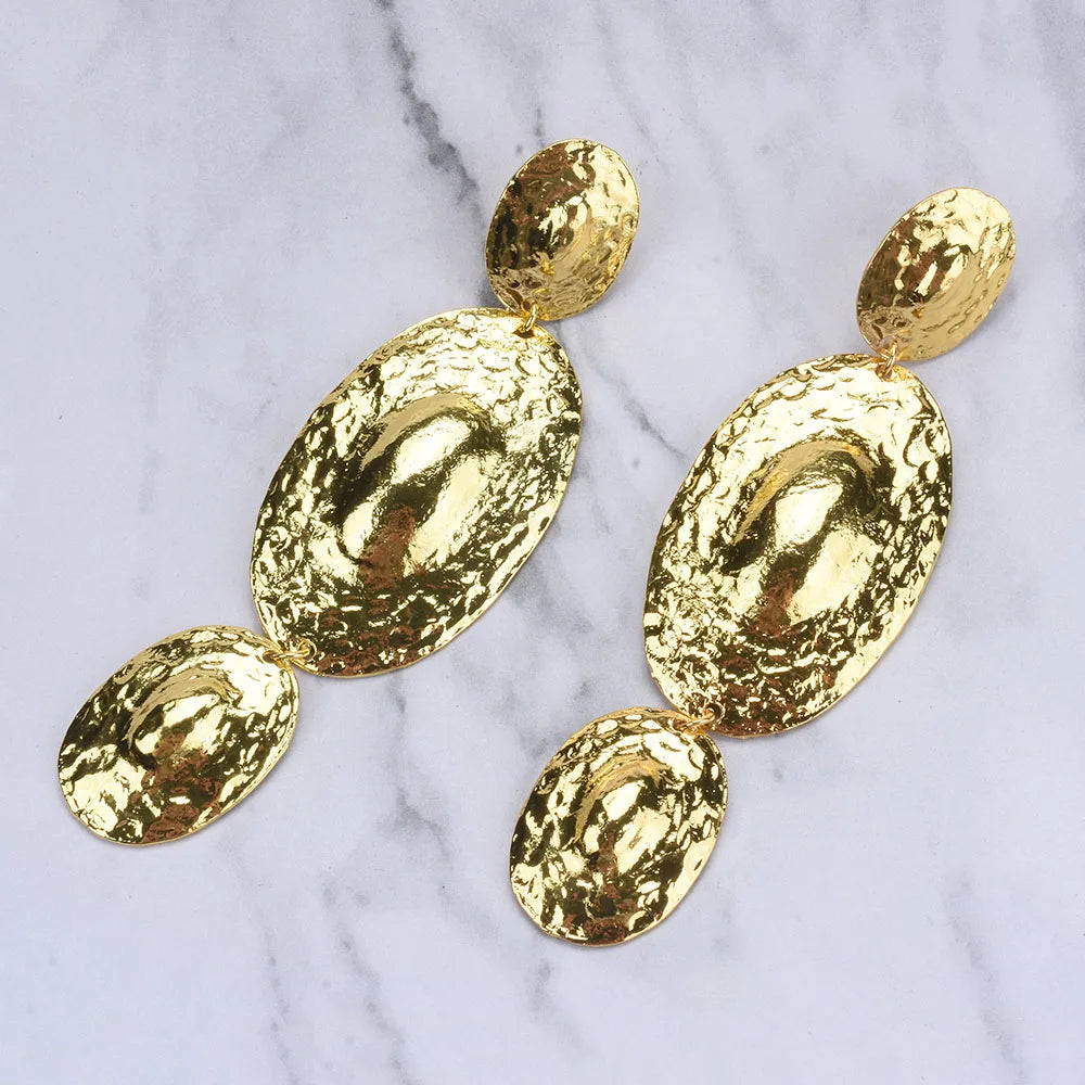 Textured Oval Shape Metal Dangle Earrings