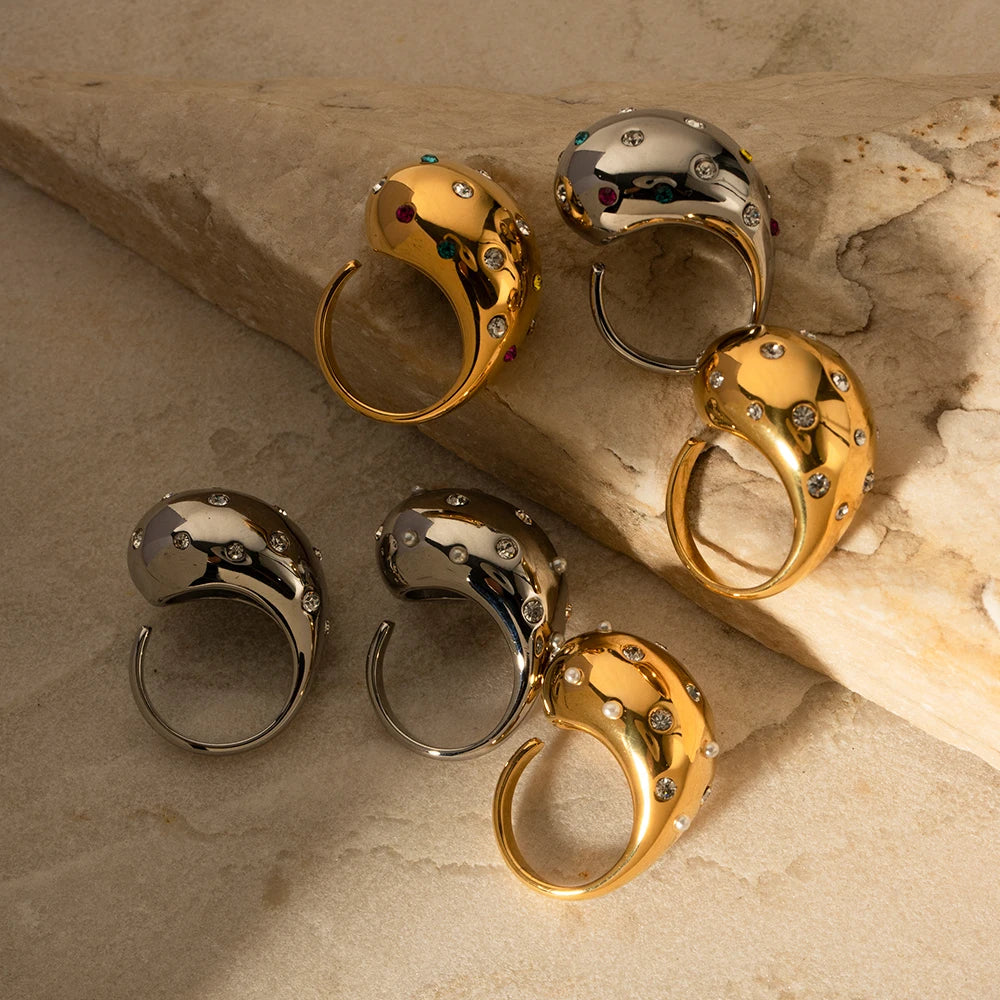 18K Gold Plated Chunky Studded Ring
