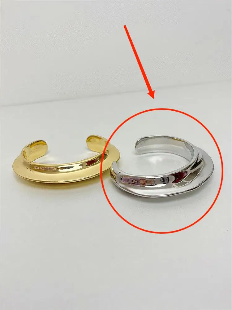 Double Layered Wave Smooth Chunky Open Bracelet