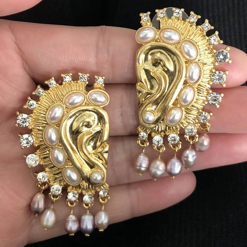 Surrealist Baroque Style Earrings Ear Shaped With Pearl