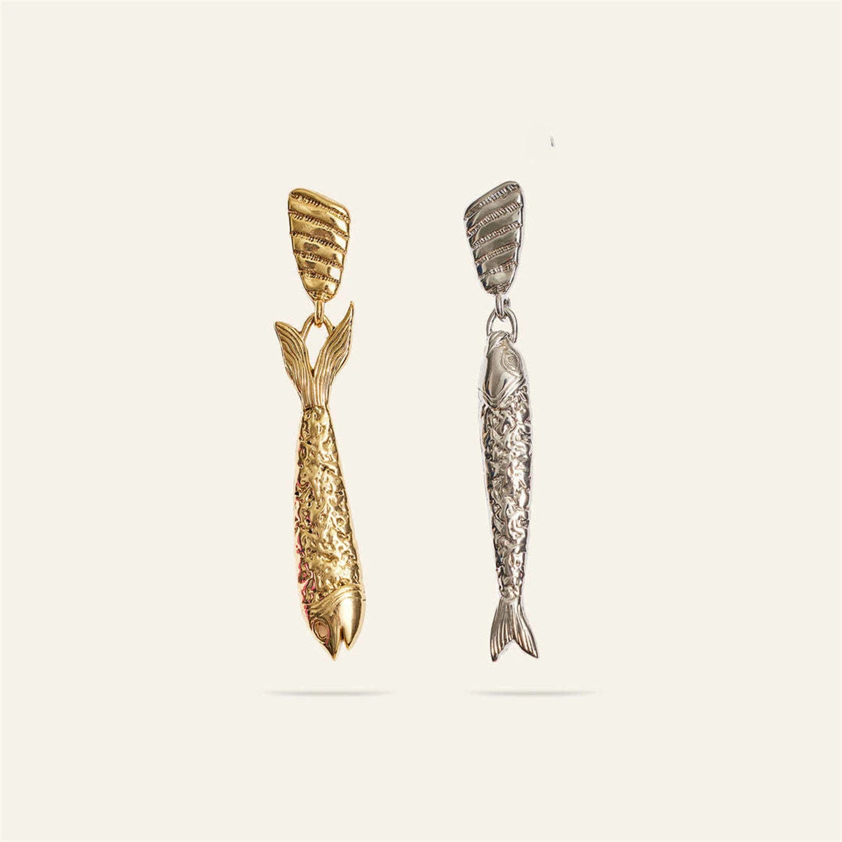 Gold Plated Statement Sardine Fish Earrings