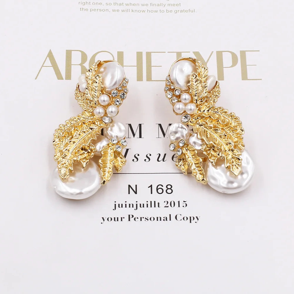 Baroque Leaf Pearl Earrings