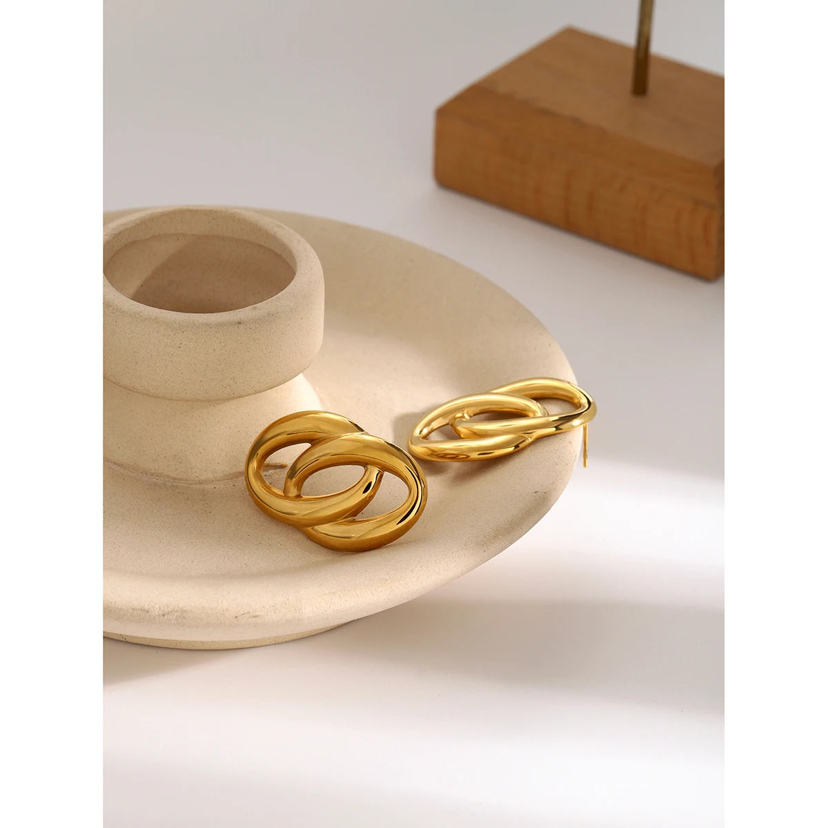 18K Gold Plated Double Circle Earrings