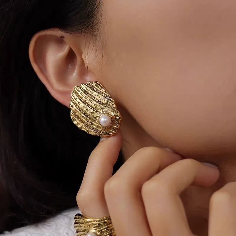Pearl Shell Statement Stud Earrings