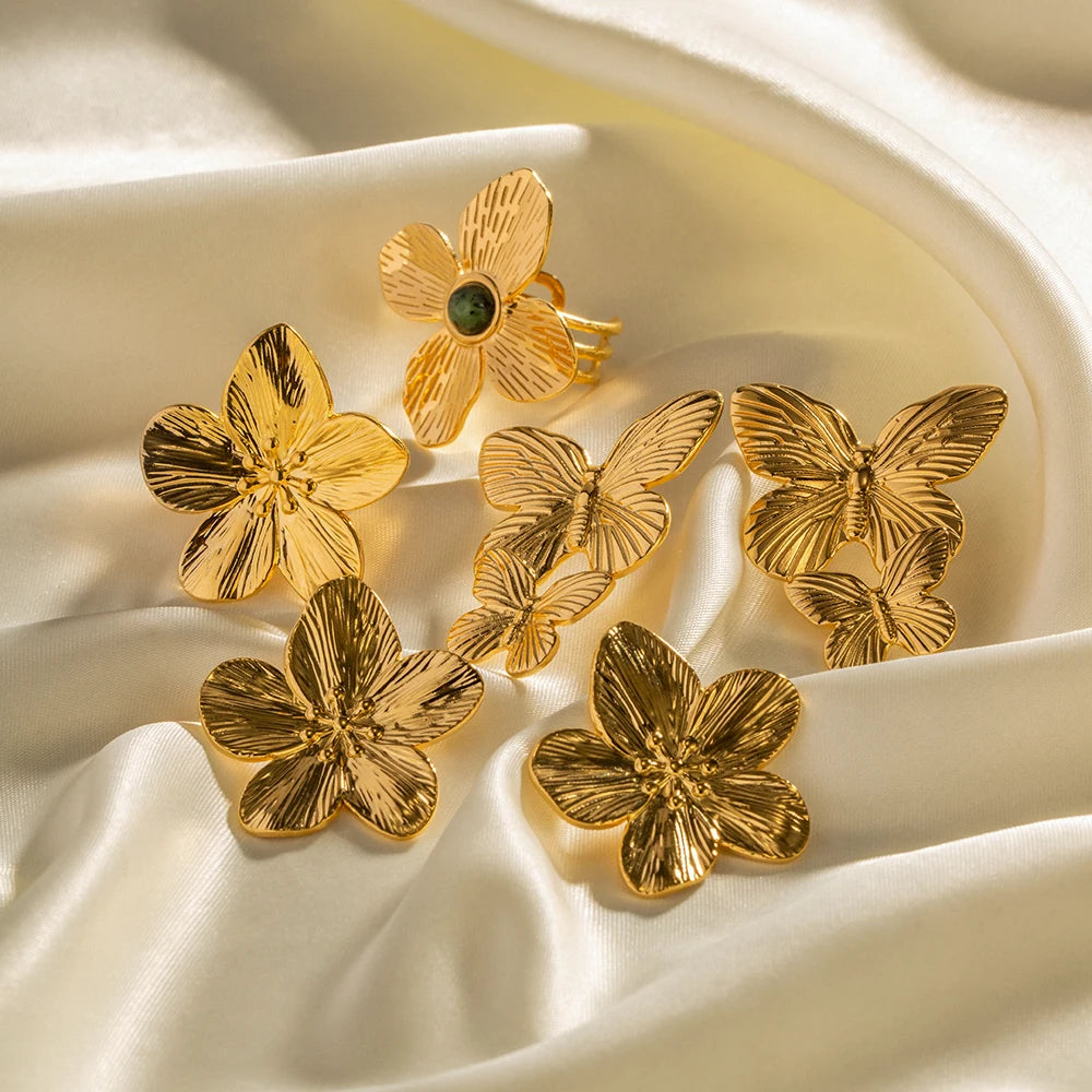 18k Gold Plated Stainless Steel Flower Metal Earrings
