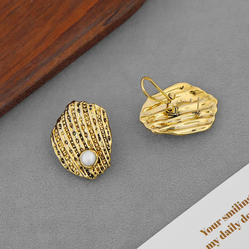 Pearl Shell Statement Stud Earrings