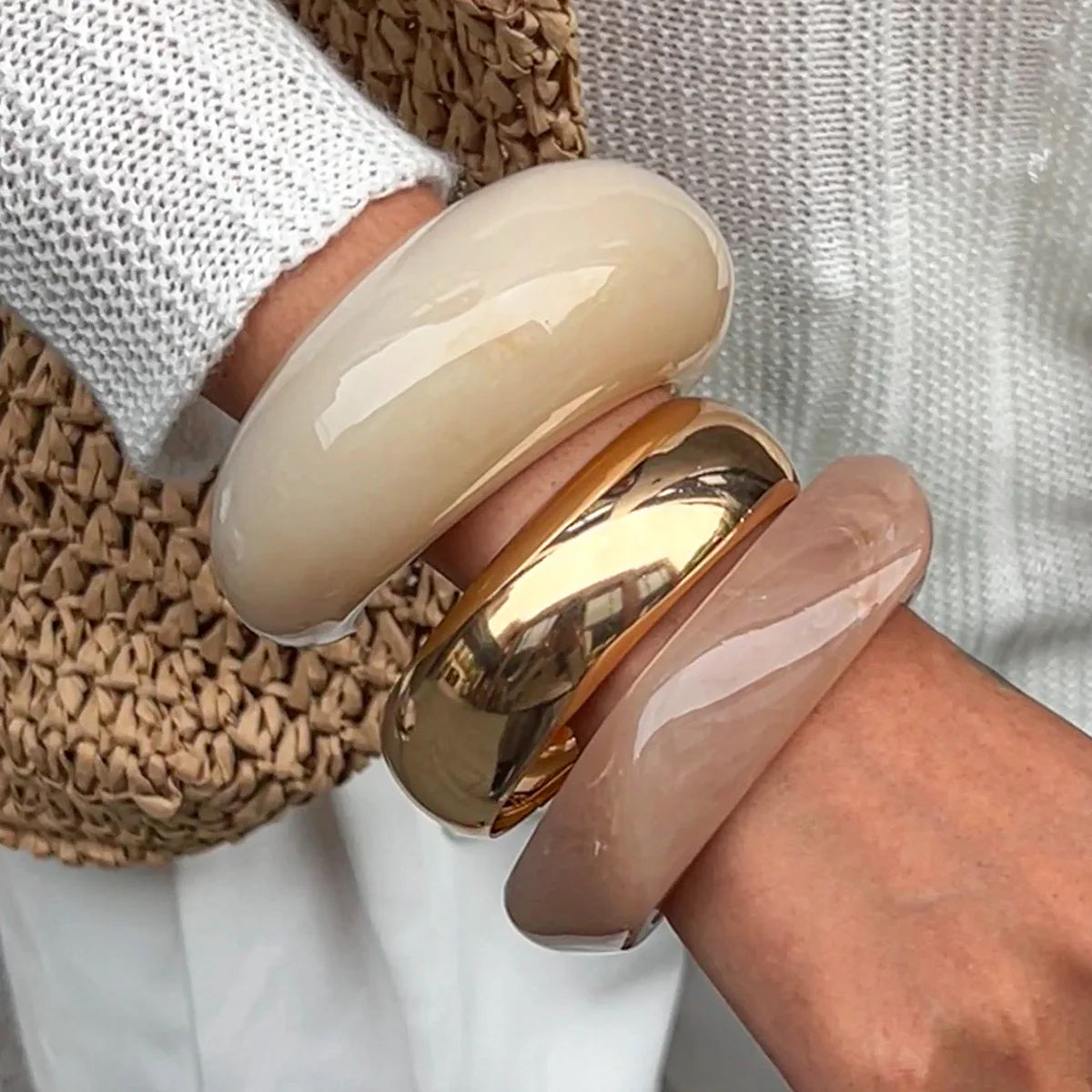 Statement Thick Resin Acrylic & Metal Bangles Bracelets