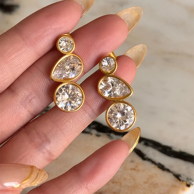 Round Water drop Zircon Stone Earrings