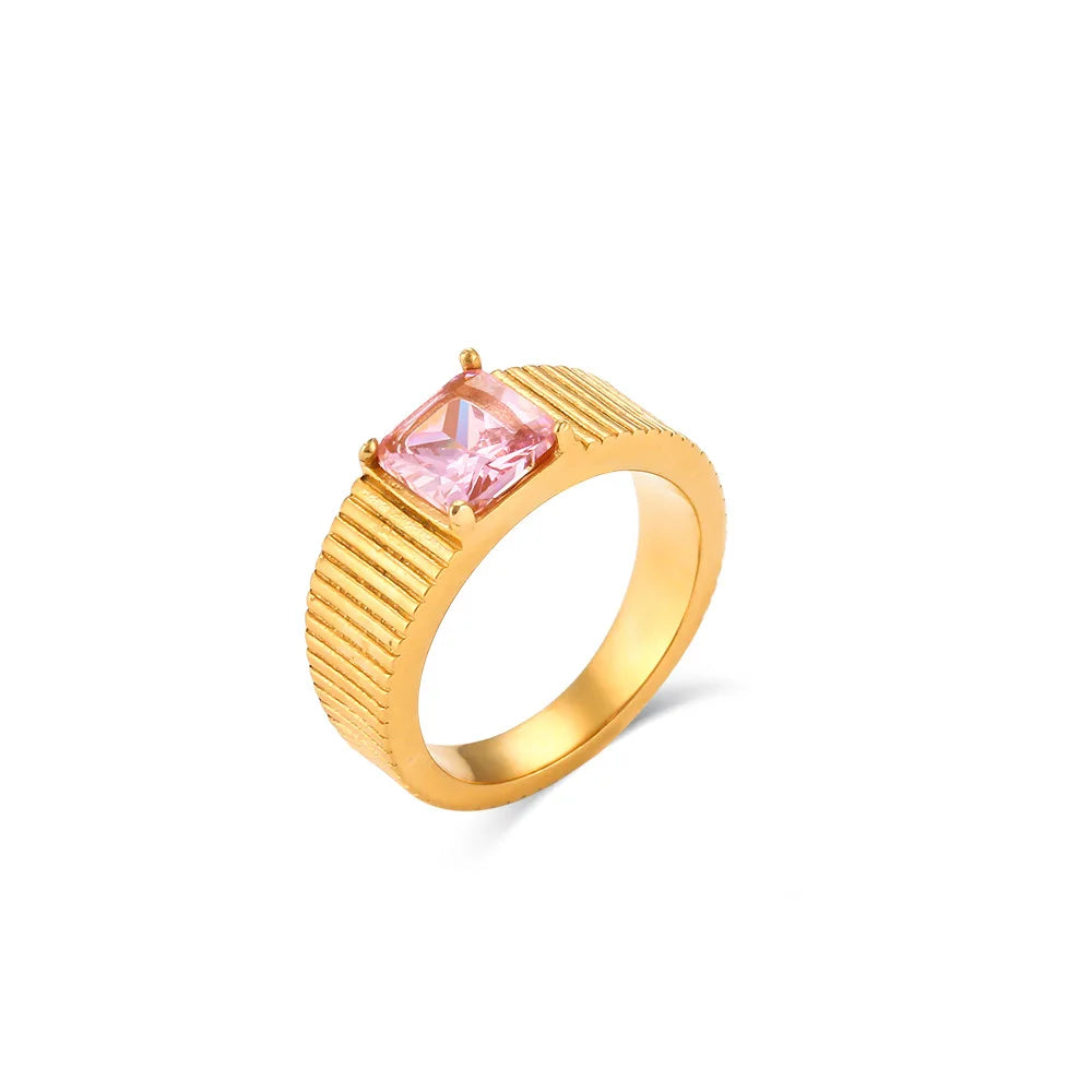 18K Gold Plated Crystal Striped Rings