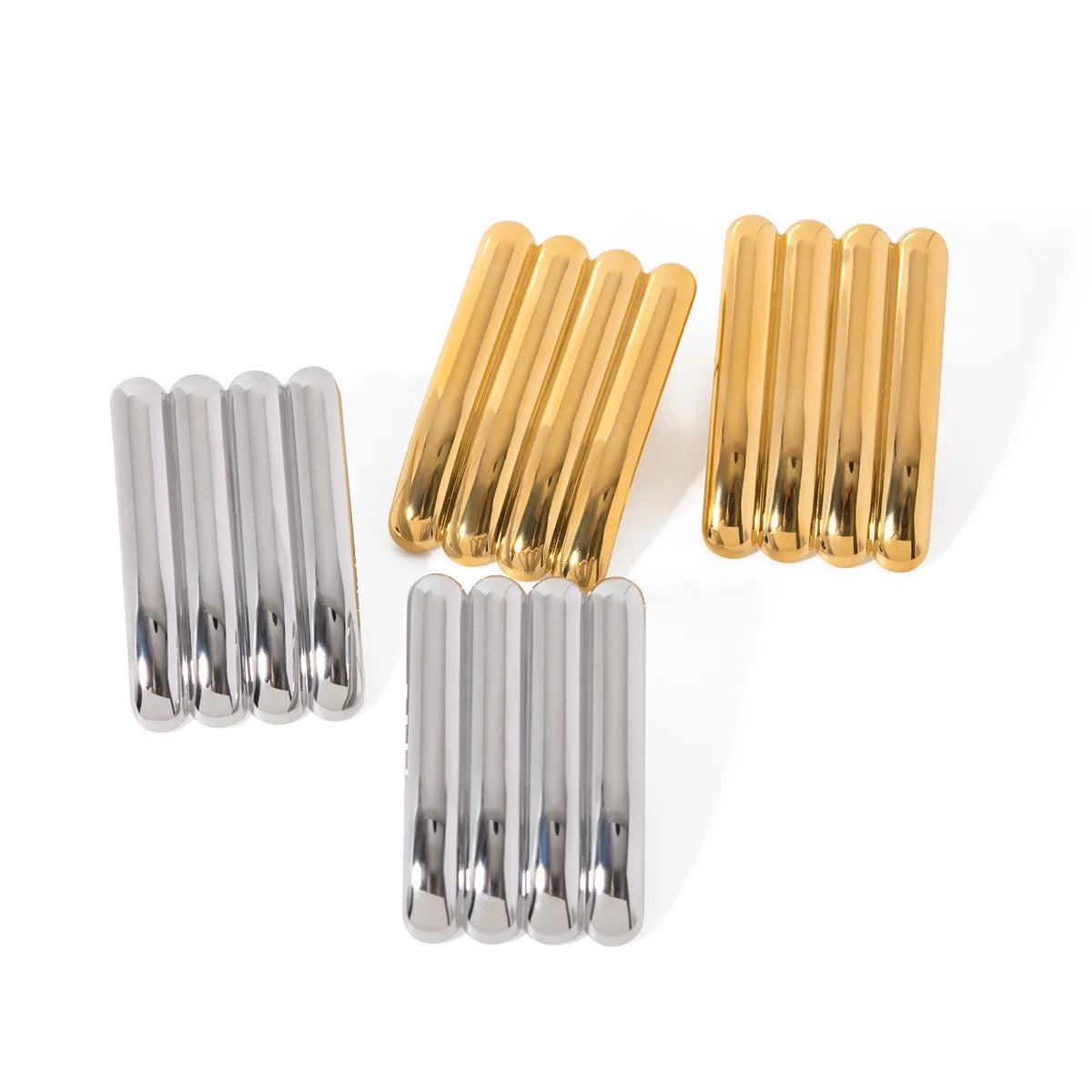 Chunky Geometric Rectangular Ribbed Earrings