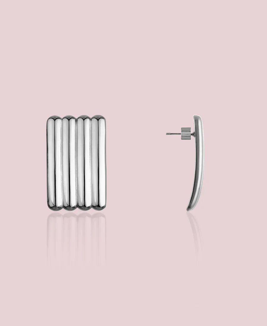 Chunky Geometric Rectangular Ribbed Earrings