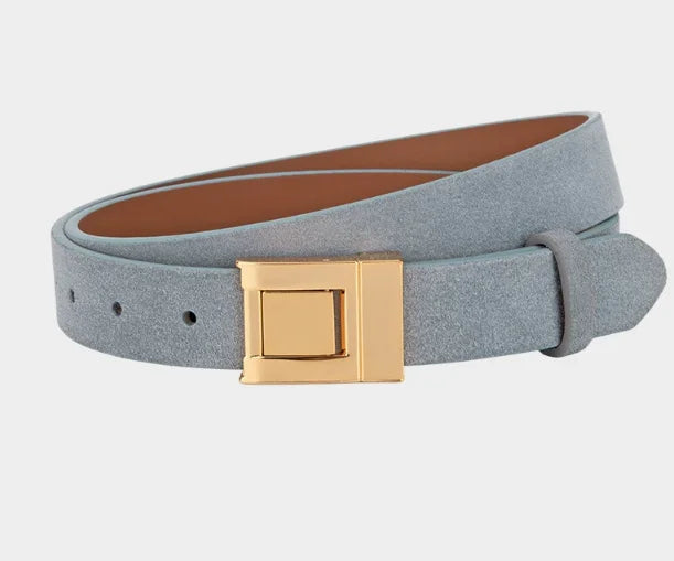 Gold Square Buckle Suede Genuine Leather Belt