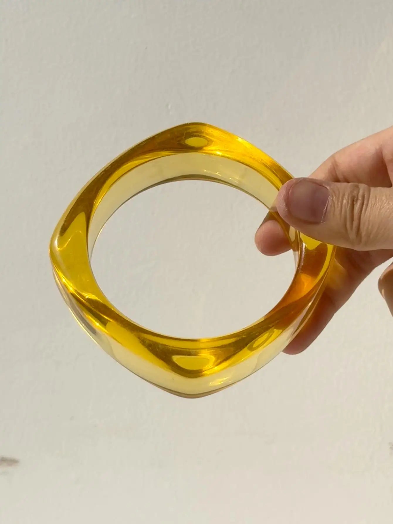 Chunky Exaggerated Irregular Square Round Yellow White Texture Silver Plated Resin Bracelets