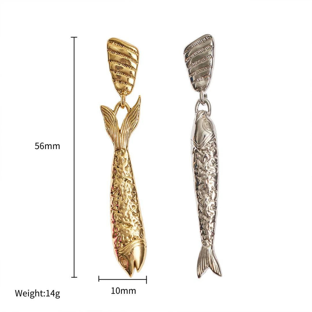 Gold Plated Statement Sardine Fish Earrings