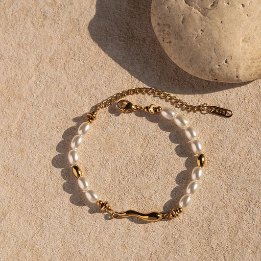 Elegant Pearls Chain Bangle Bracelet for Women High Quality Stainless Steel 18K Gold