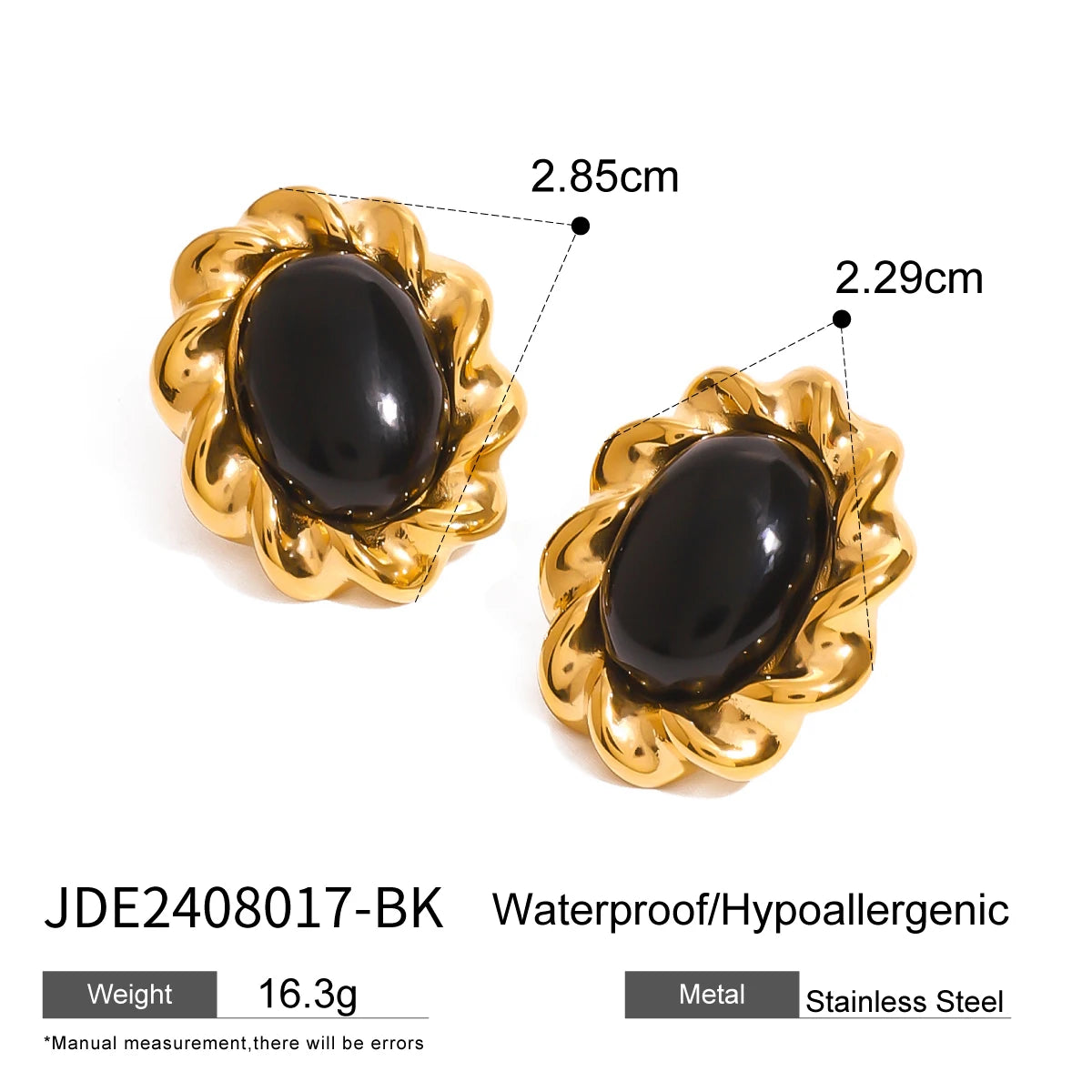Black Stone Gold Plated Earrings