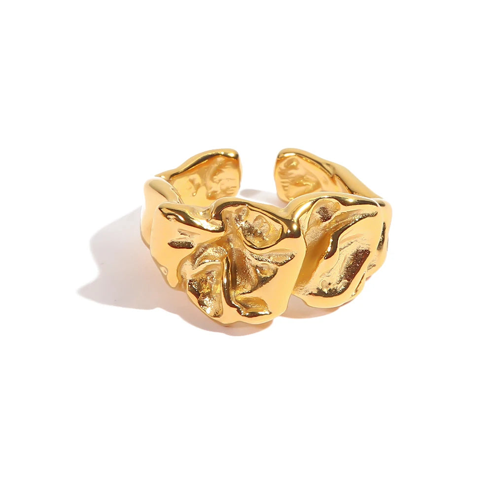 Irregular Crumpled Tin Foil Style Ring Chunky Gold Stackable  Dainty Texture Metal 18 K Plated Statement