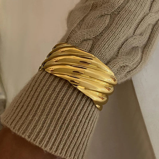 Wide Cuff Bracelet Bangle 18K Gold Plated