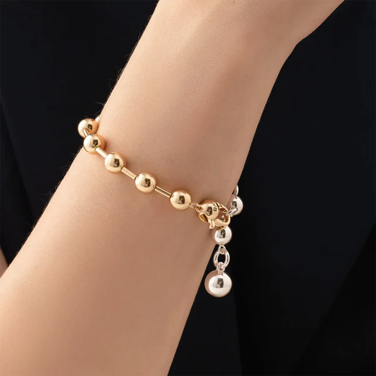 18K Gold Plated Stainless Steel Chain Beaded Bangle Bracelet