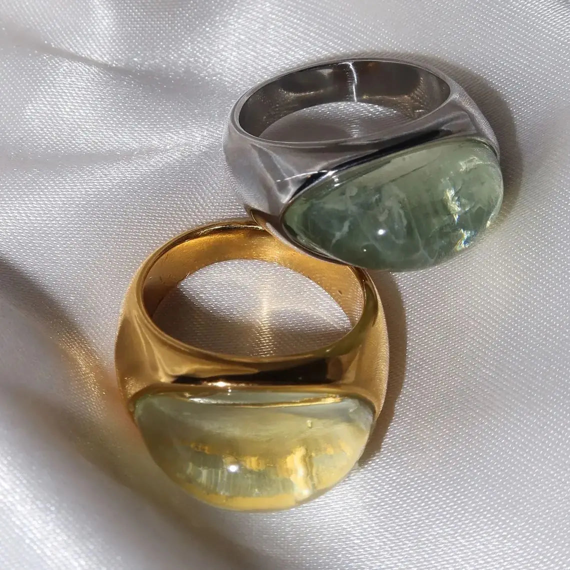 Unique Natural Stone Green With 18K Gold Plated Stainless Steel