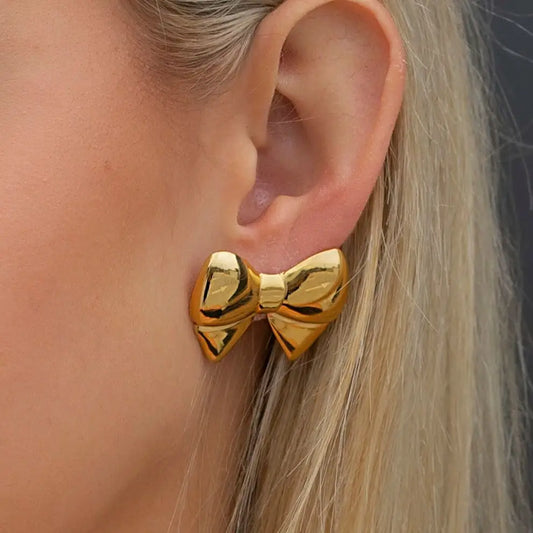 18K Gold Plated Bow knot Big Stud Earrings