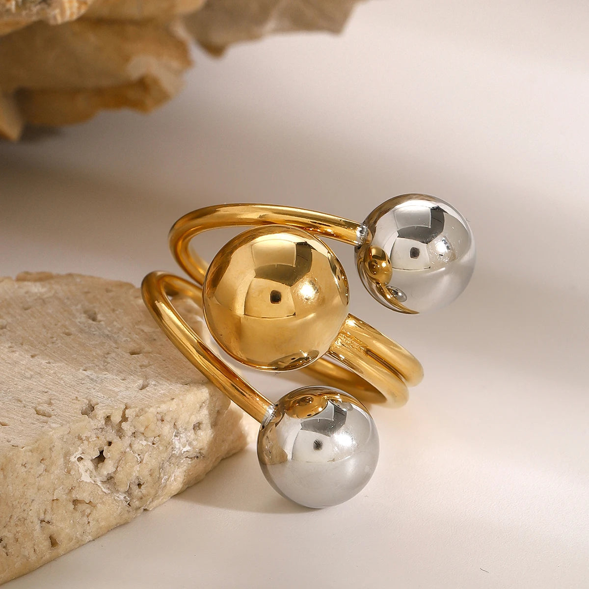 Gold Silver Stainless Steel Ball Adjustable Ring