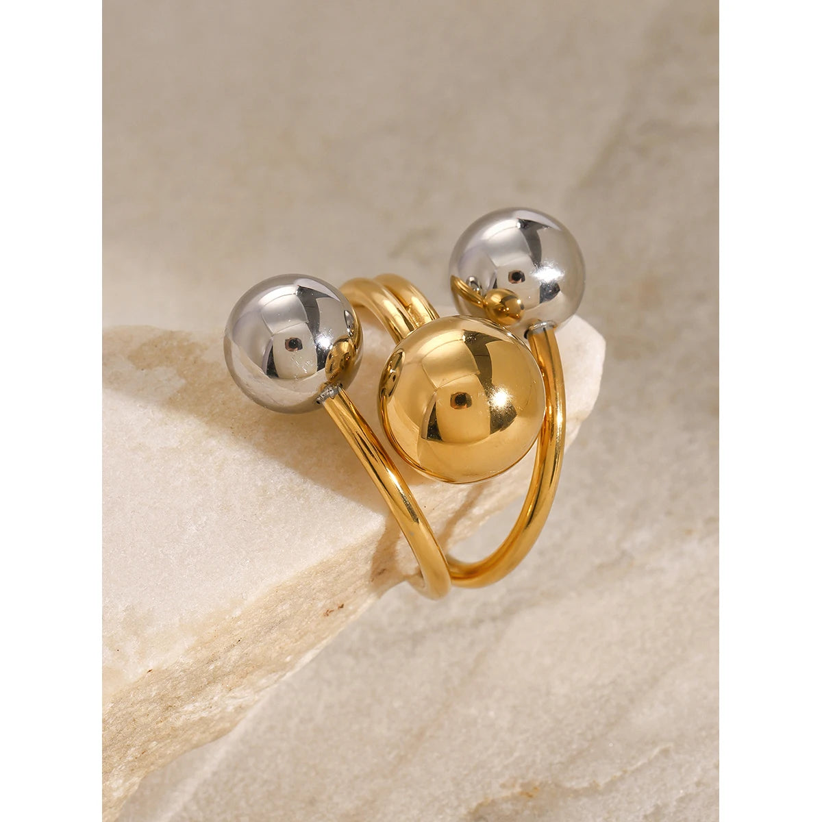 Gold Silver Stainless Steel Ball Adjustable Ring