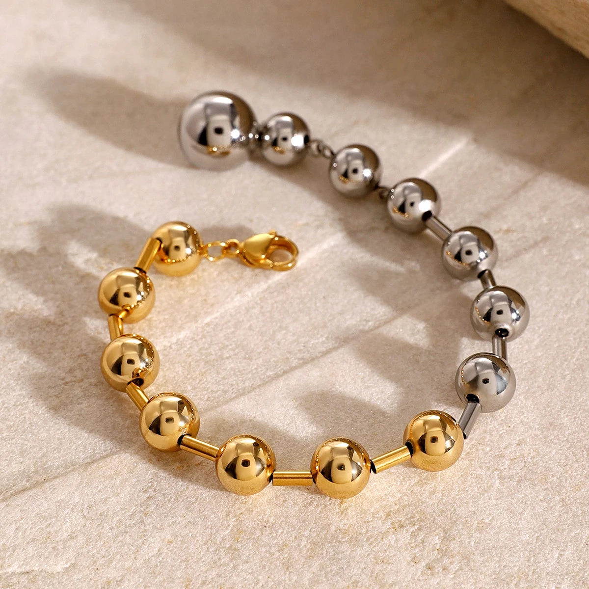 18K Gold Plated Stainless Steel Chain Beaded Bangle Bracelet