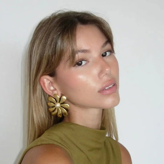 18K Gold Plated Flower Shaped Statement Earrings