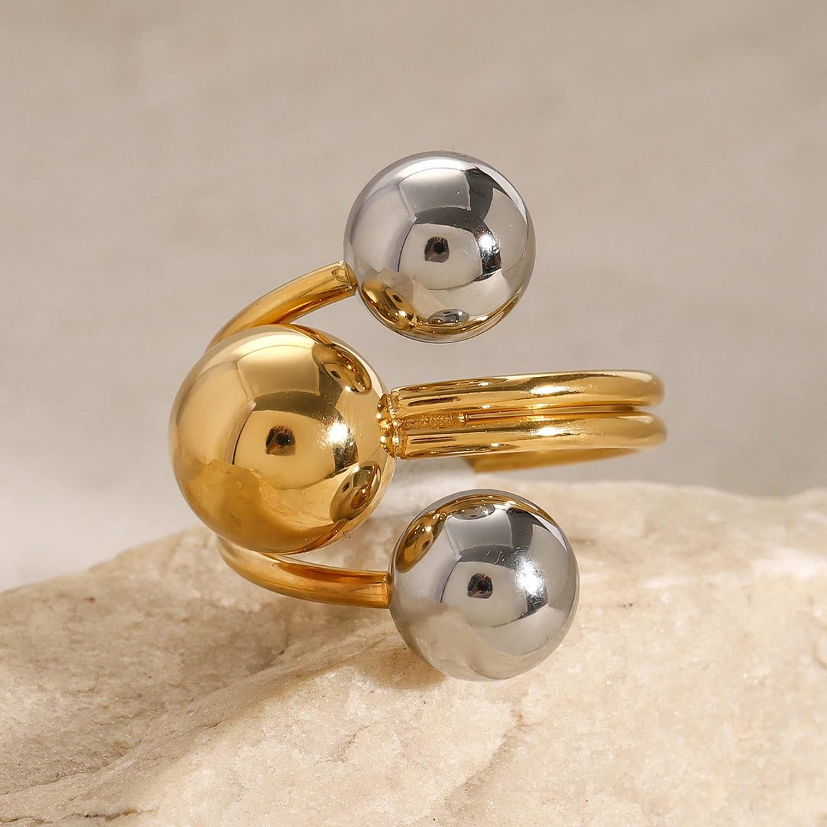 Gold Silver Stainless Steel Ball Adjustable Ring