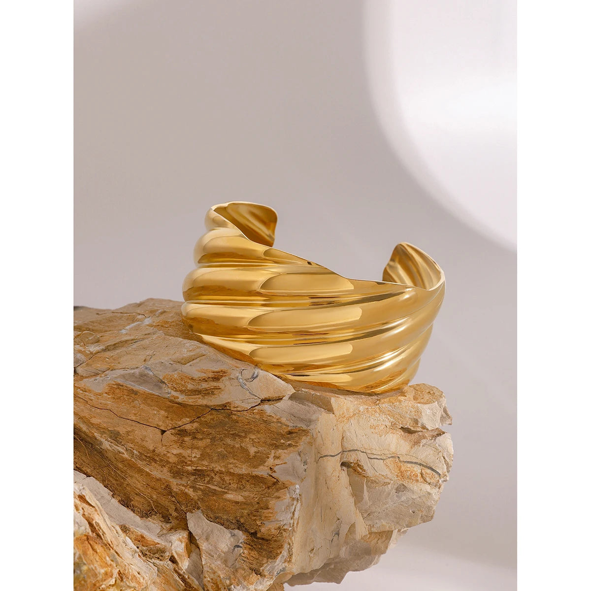 Wide Cuff Bracelet Bangle 18K Gold Plated