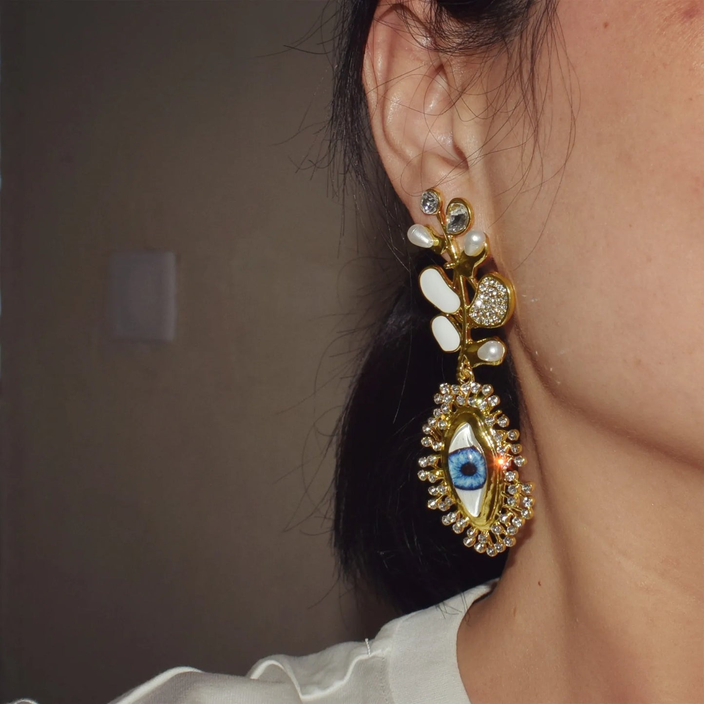Schiaparelli Style Evil Eyes Pendant Dangle Earrings Baroque Style