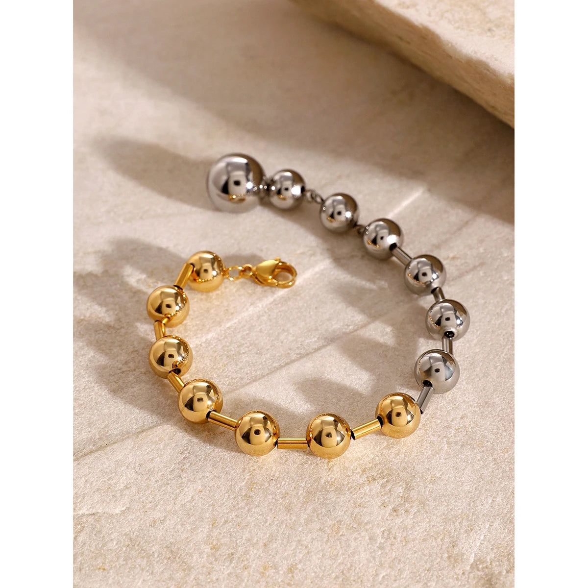 18K Gold Plated Stainless Steel Chain Beaded Bangle Bracelet