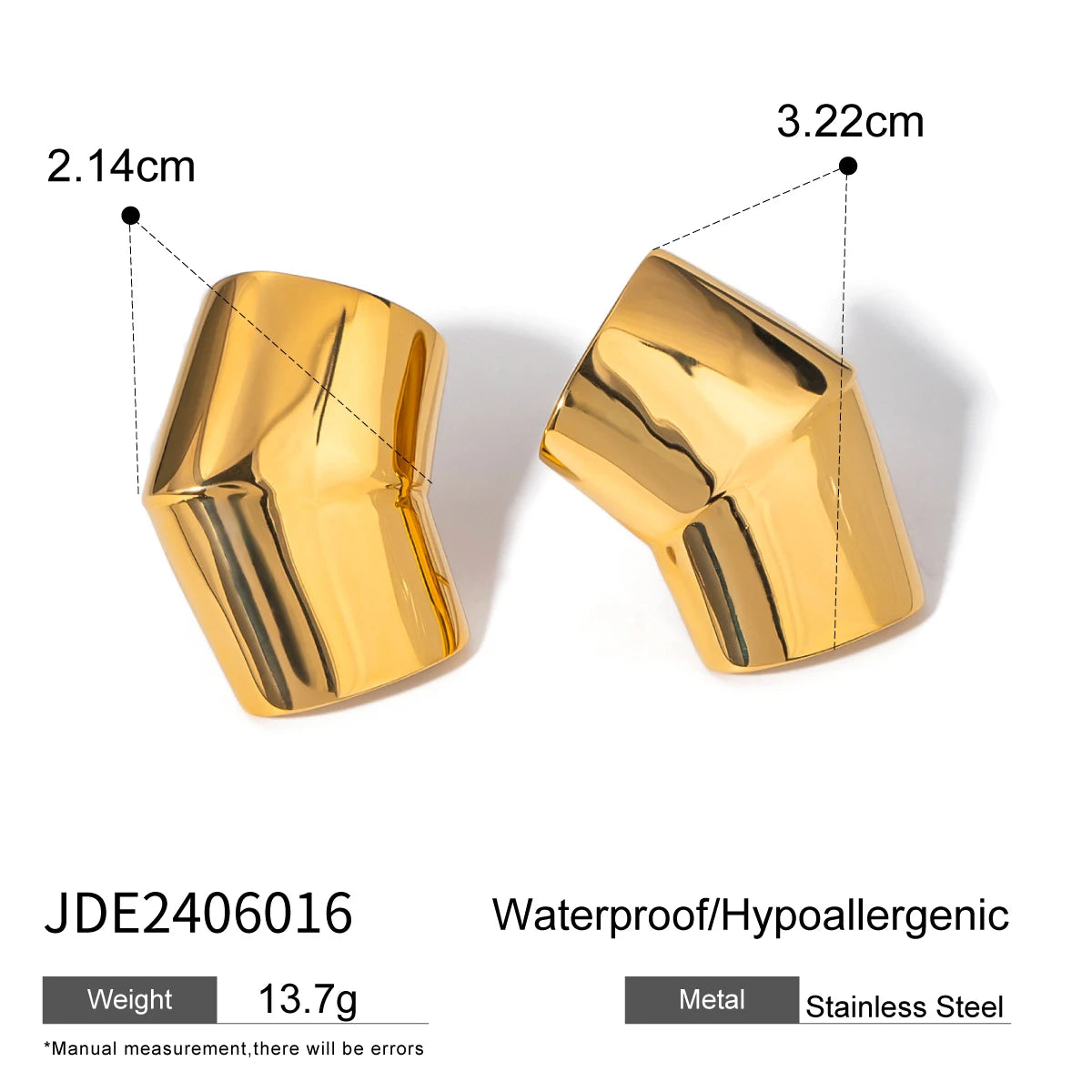 Gold Plated Geometric Stainless Steel Square Stud Earrings