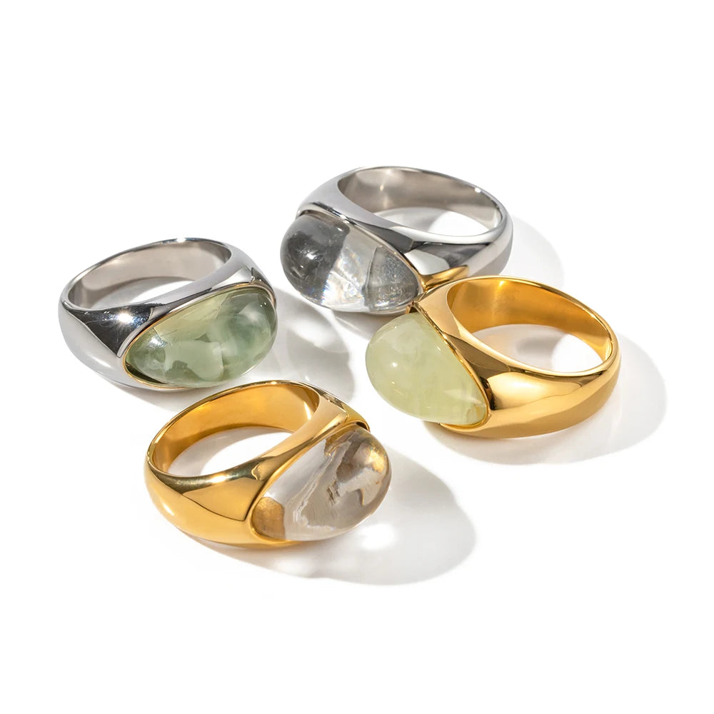 Unique Natural Stone Green With 18K Gold Plated Stainless Steel