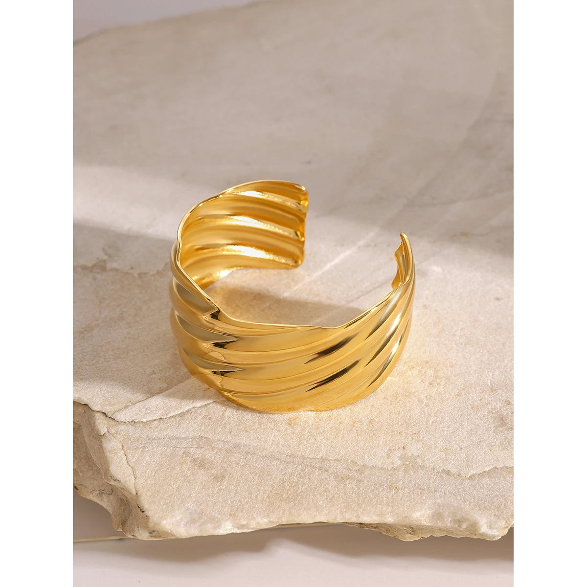 Wide Cuff Bracelet Bangle 18K Gold Plated