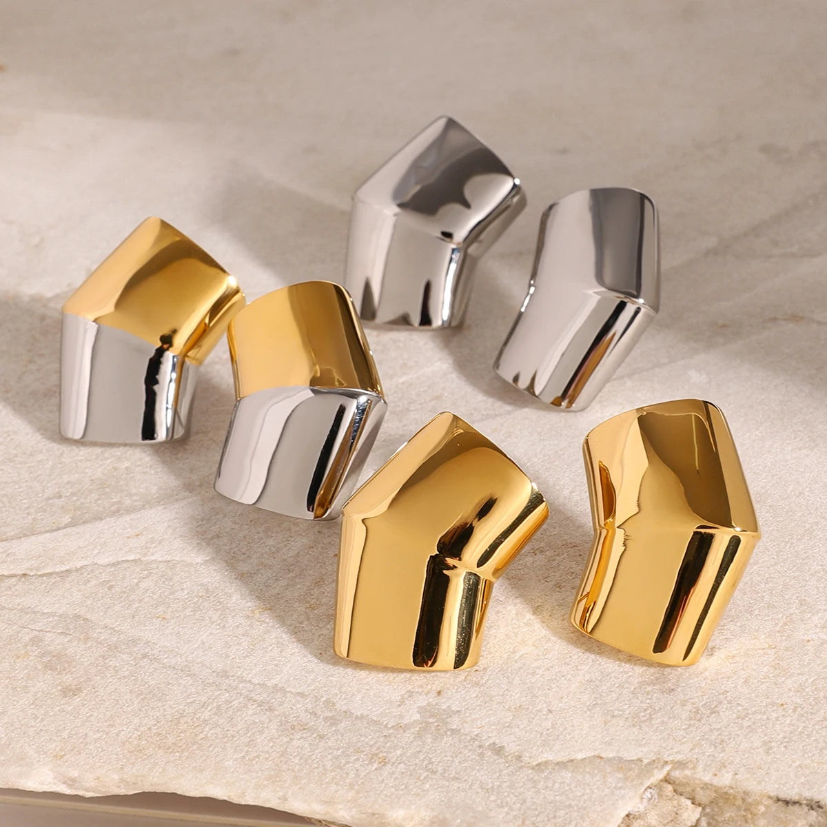 Gold Plated Geometric Stainless Steel Square Stud Earrings