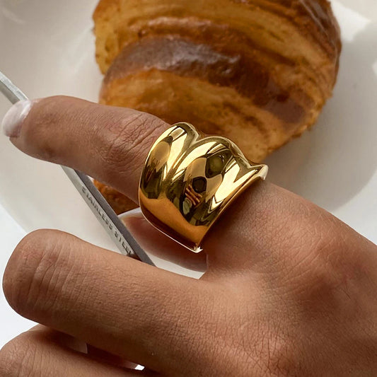 18K Gold Plated Stainless Steel Organic Shape Wide Ring