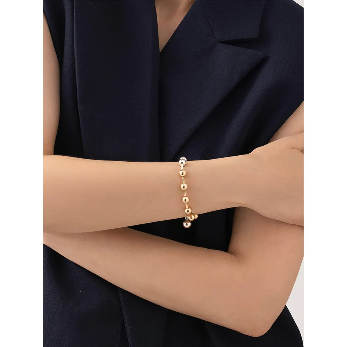 18K Gold Plated Stainless Steel Chain Beaded Bangle Bracelet