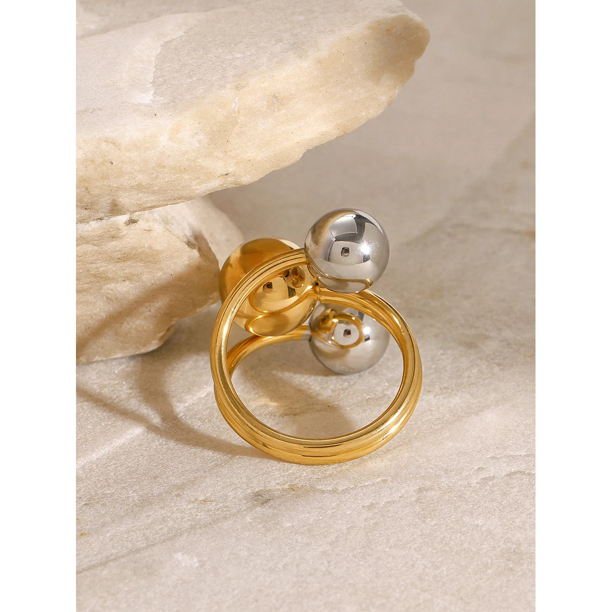 Gold Silver Stainless Steel Ball Adjustable Ring