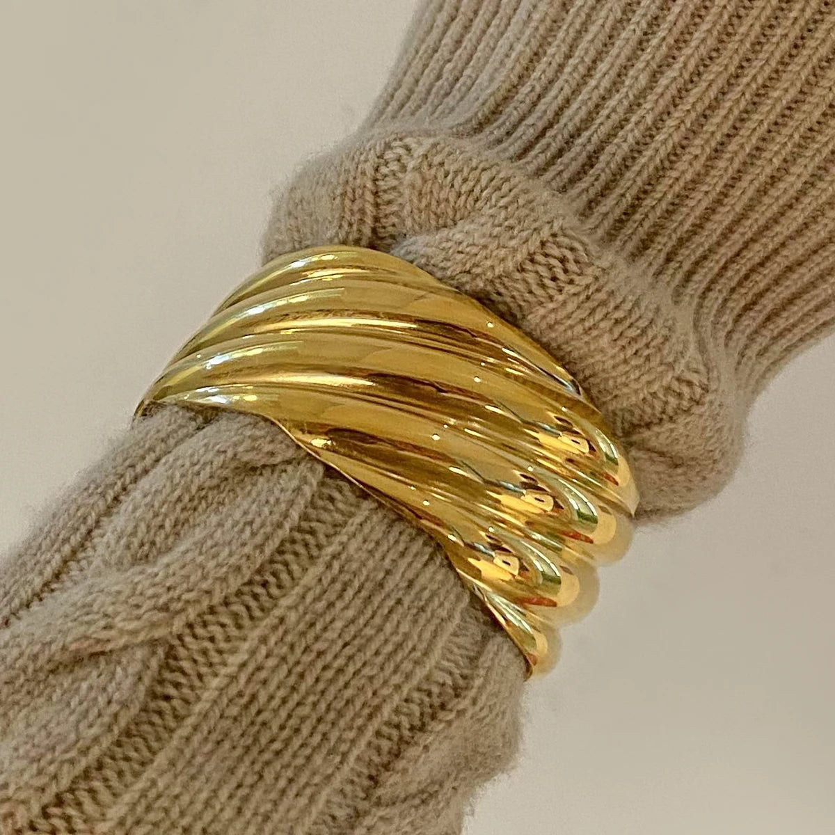 Wide Cuff Bracelet Bangle 18K Gold Plated