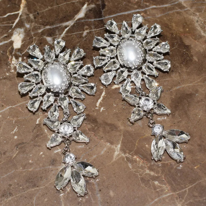 Statement Crystal Flowers Dangle Earrings