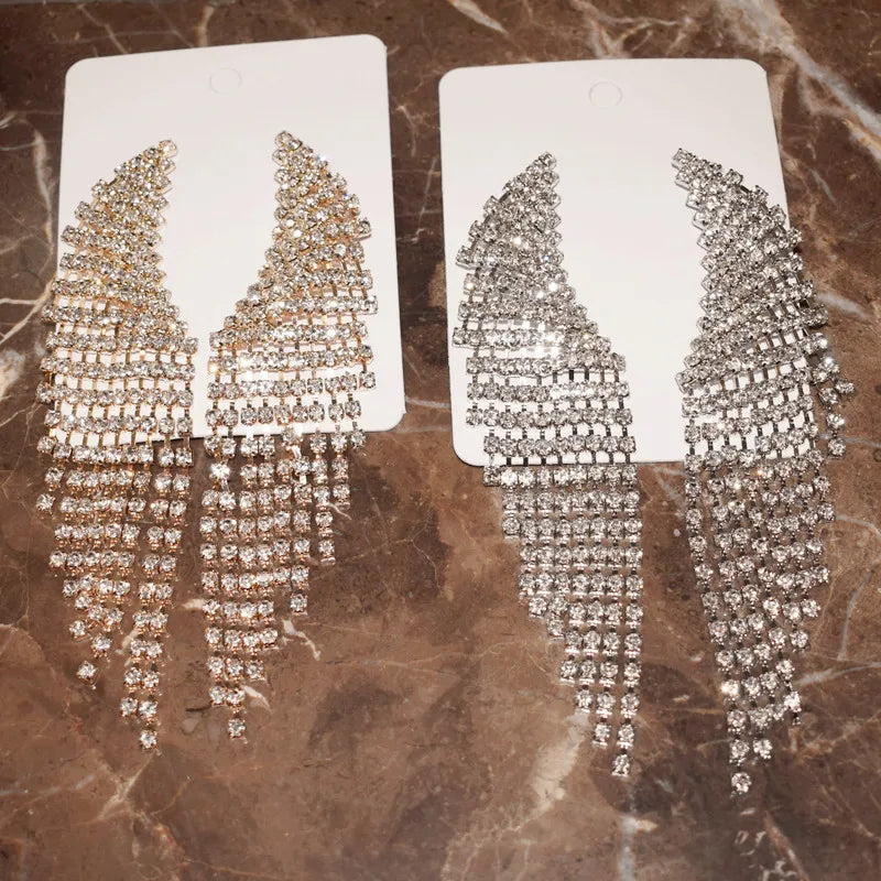 Rhinestone Tassel Statement Dangle Earrings