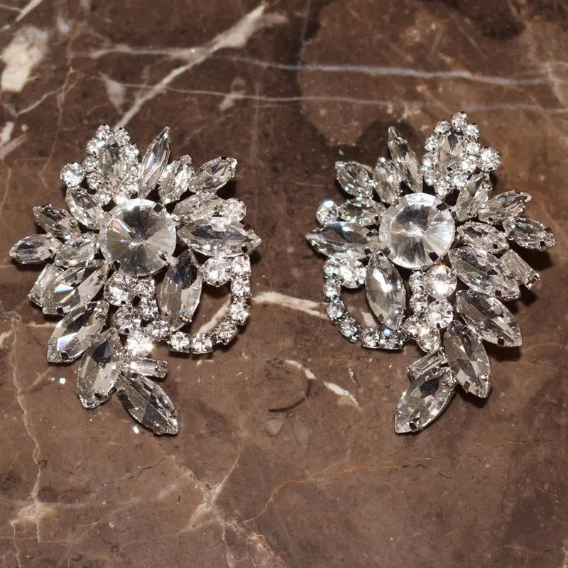 Floral Rhinestone Crystal Stud Earrings