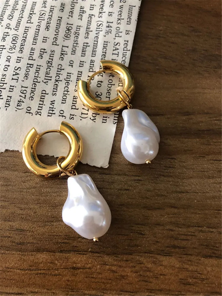 18K Gold Plated Baroque Pearl Dangle Earrings