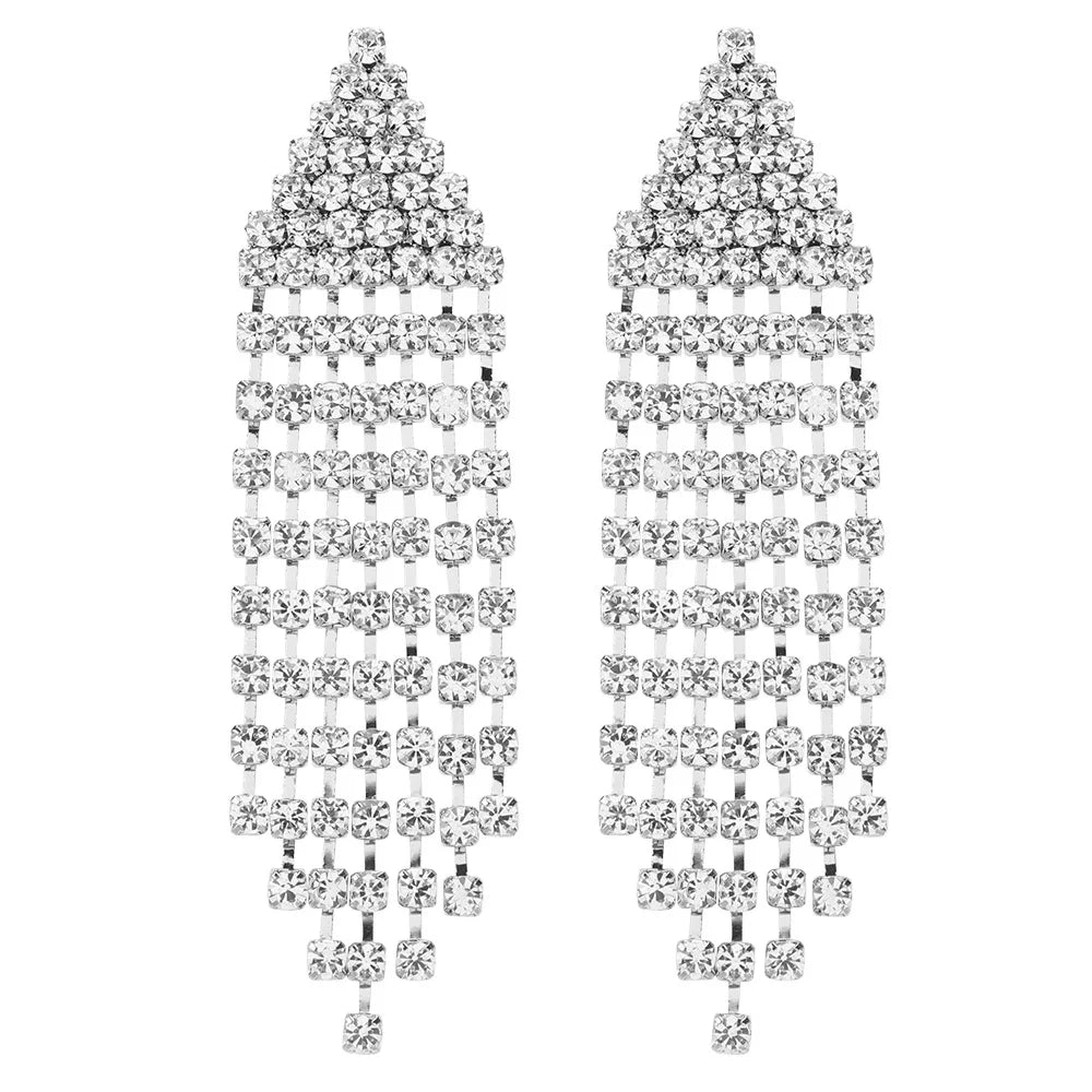 Rhinestone Tassel Chain Women Dangle Earrings