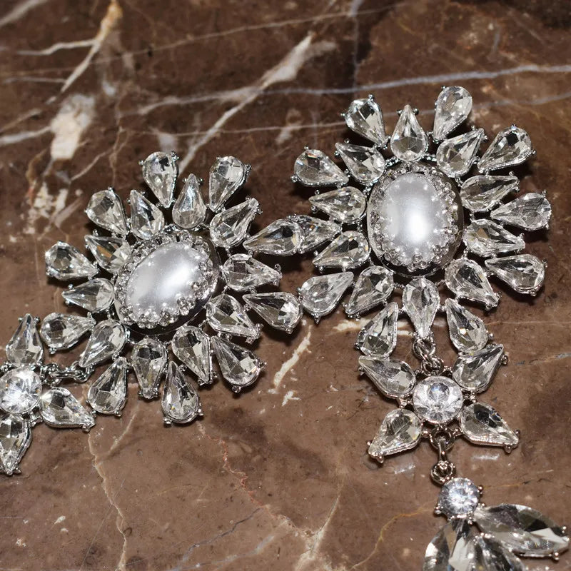 Statement Crystal Flowers Dangle Earrings