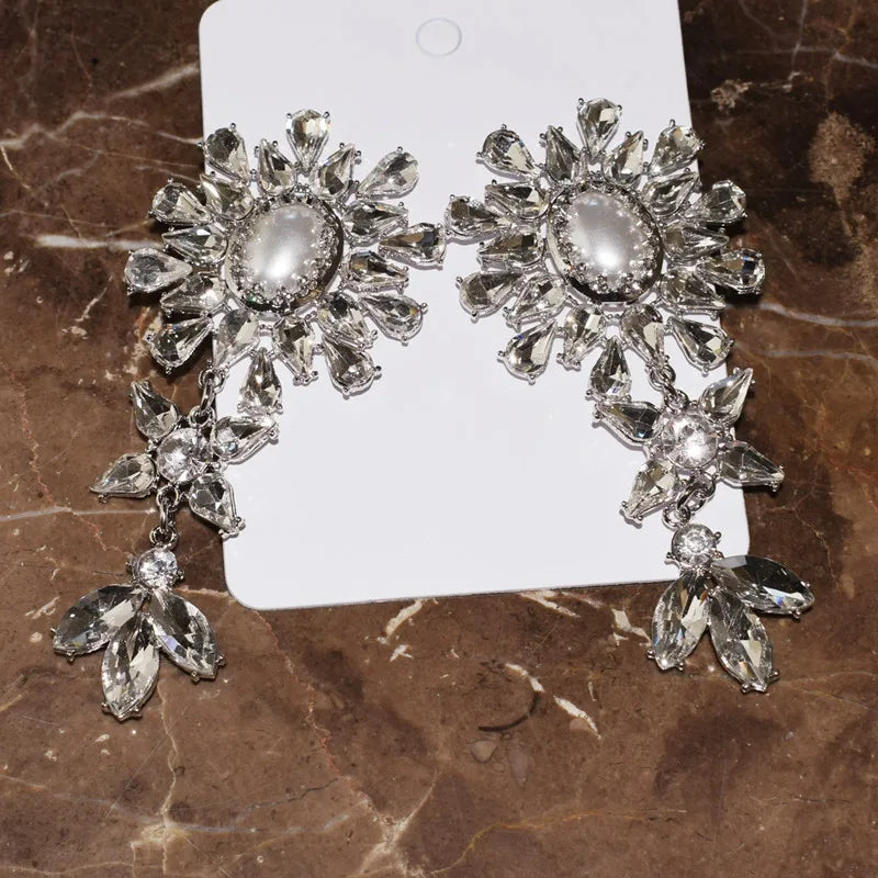 Statement Crystal Flowers Dangle Earrings