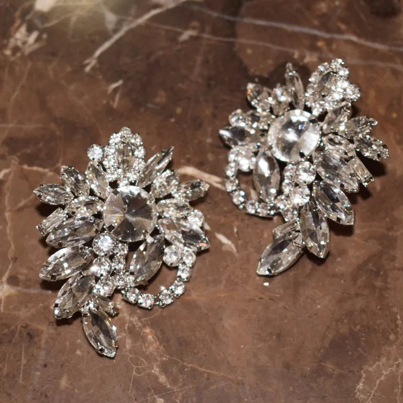 Floral Rhinestone Crystal Stud Earrings