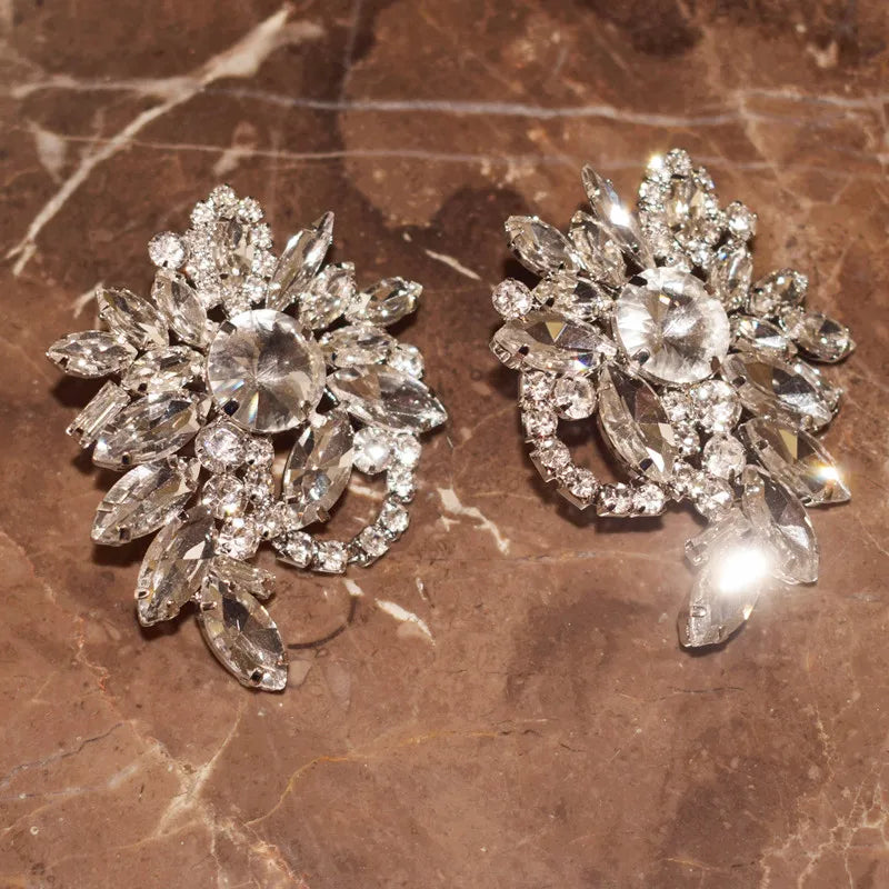 Floral Rhinestone Crystal Stud Earrings